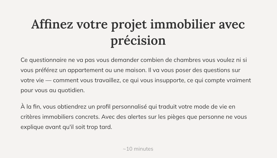 Définissez votre projet immobilier et découvrez votre profil d'acheteur : faites le test